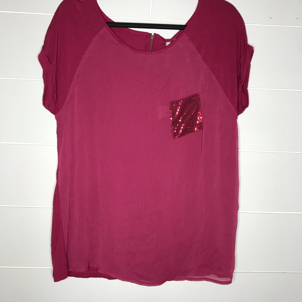 NWT Kische Short Sleeve Pink Top Bling Pocket